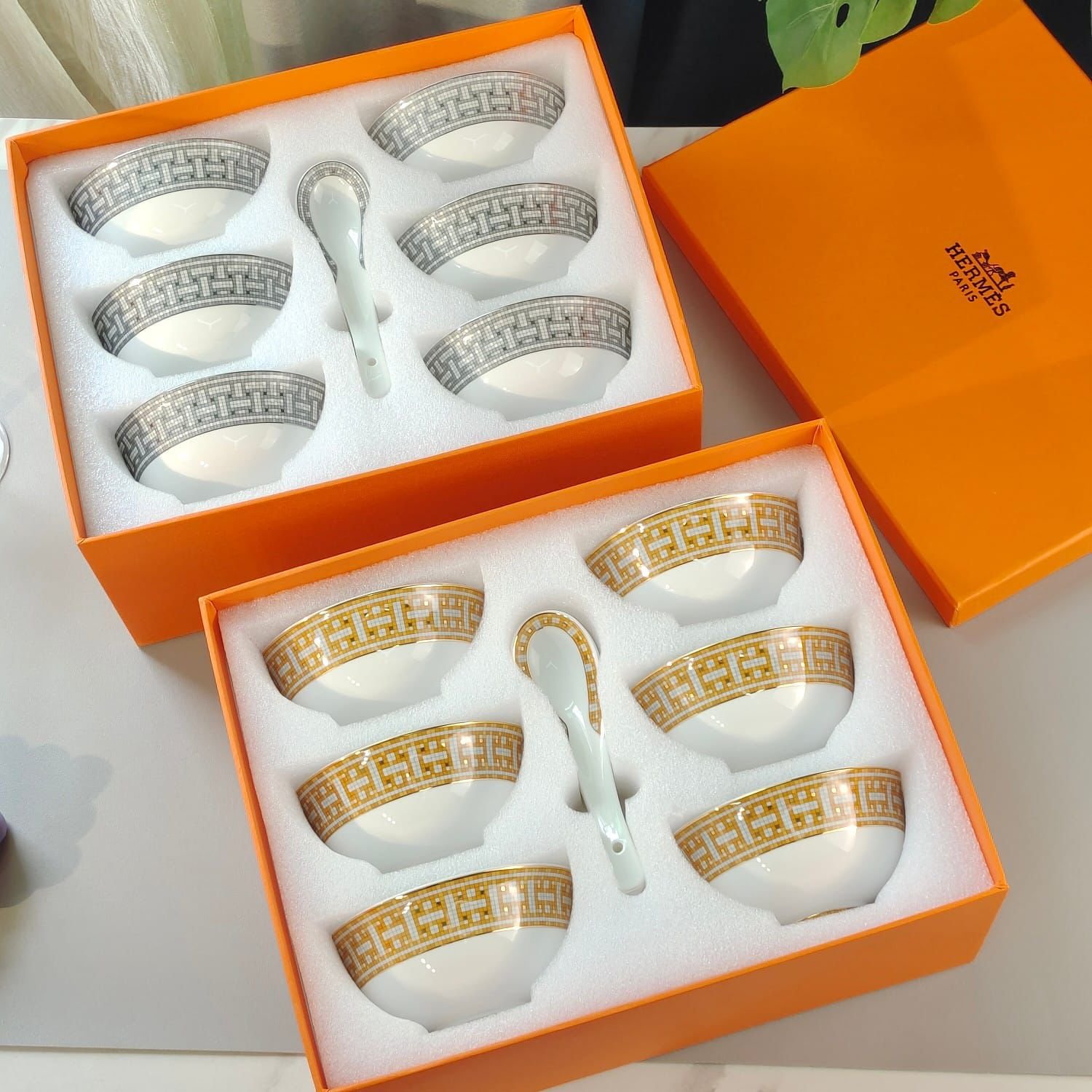 Soup set of six bowls with spoons, Hermes, Versace are also available - Image 6 of 7